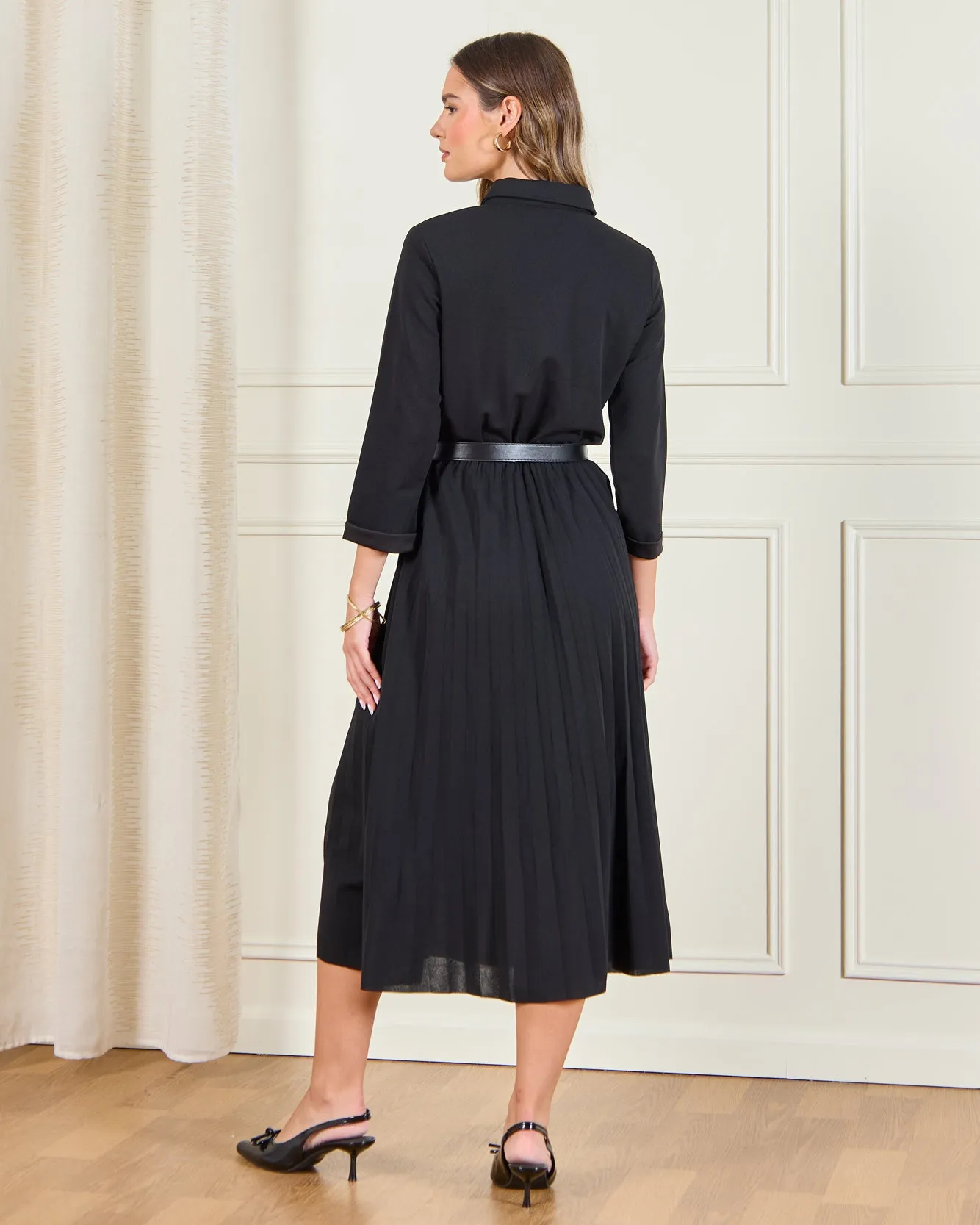 Women Black Belted Collared Dress sold by Redtag product image thumbnail 3
