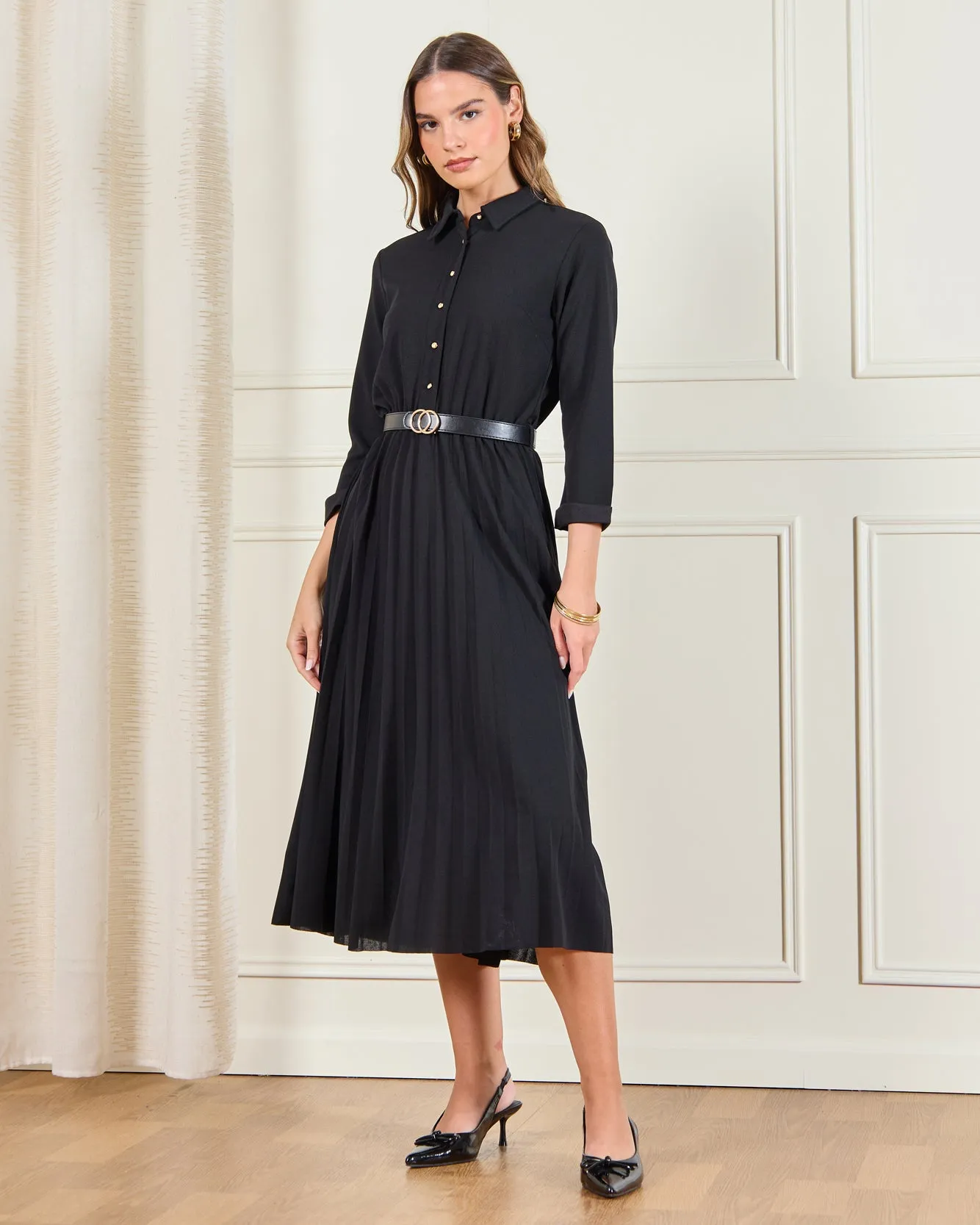 Women Black Belted Collared Dress sold by Redtag product image thumbnail 4