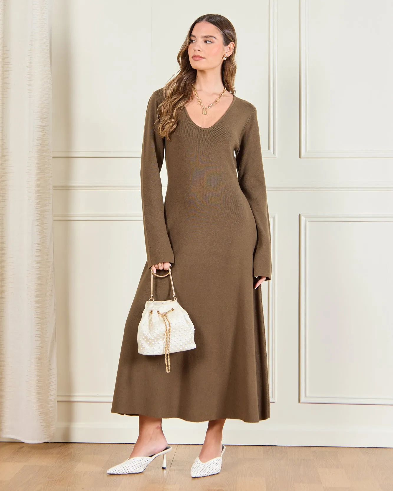 Women Brown Ribbed Maxi Dress sold by Redtag
