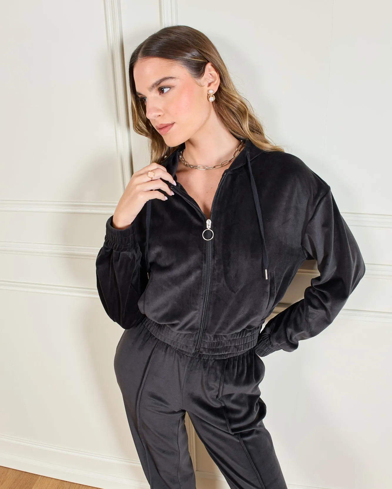 Women Black Hooded Velour Active Sweatshirt sold by Redtag product image thumbnail 5