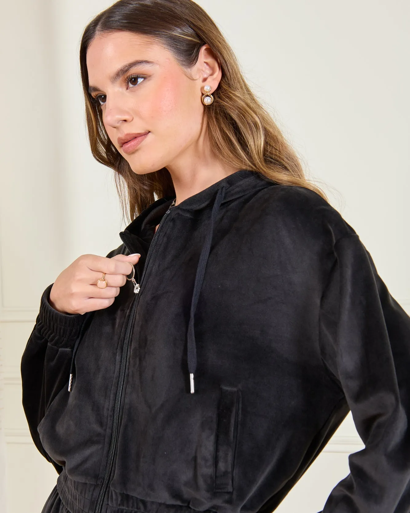 Women Black Hooded Velour Active Sweatshirt sold by Redtag product image thumbnail 4