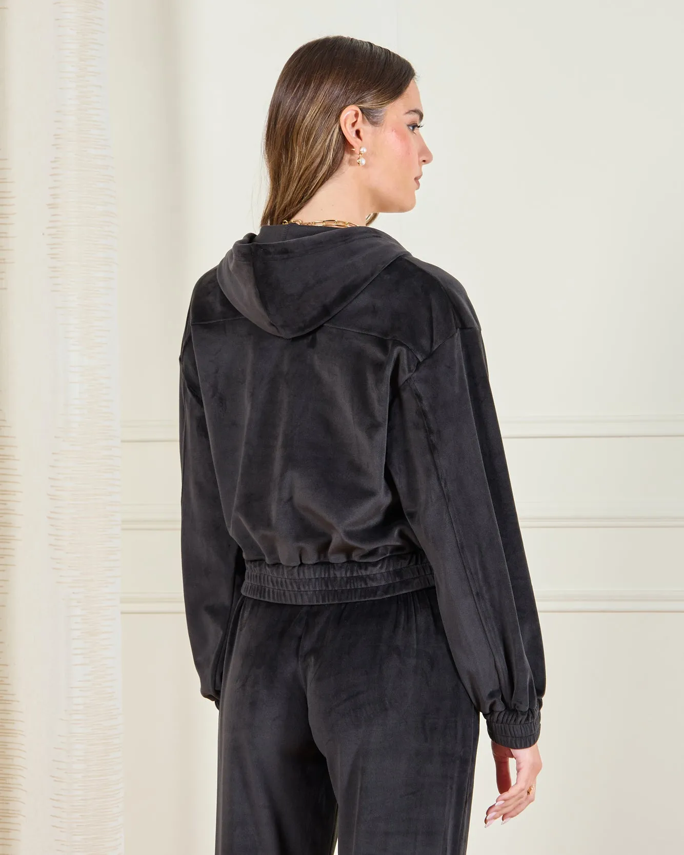 Women Black Hooded Velour Active Sweatshirt sold by Redtag product image thumbnail 3