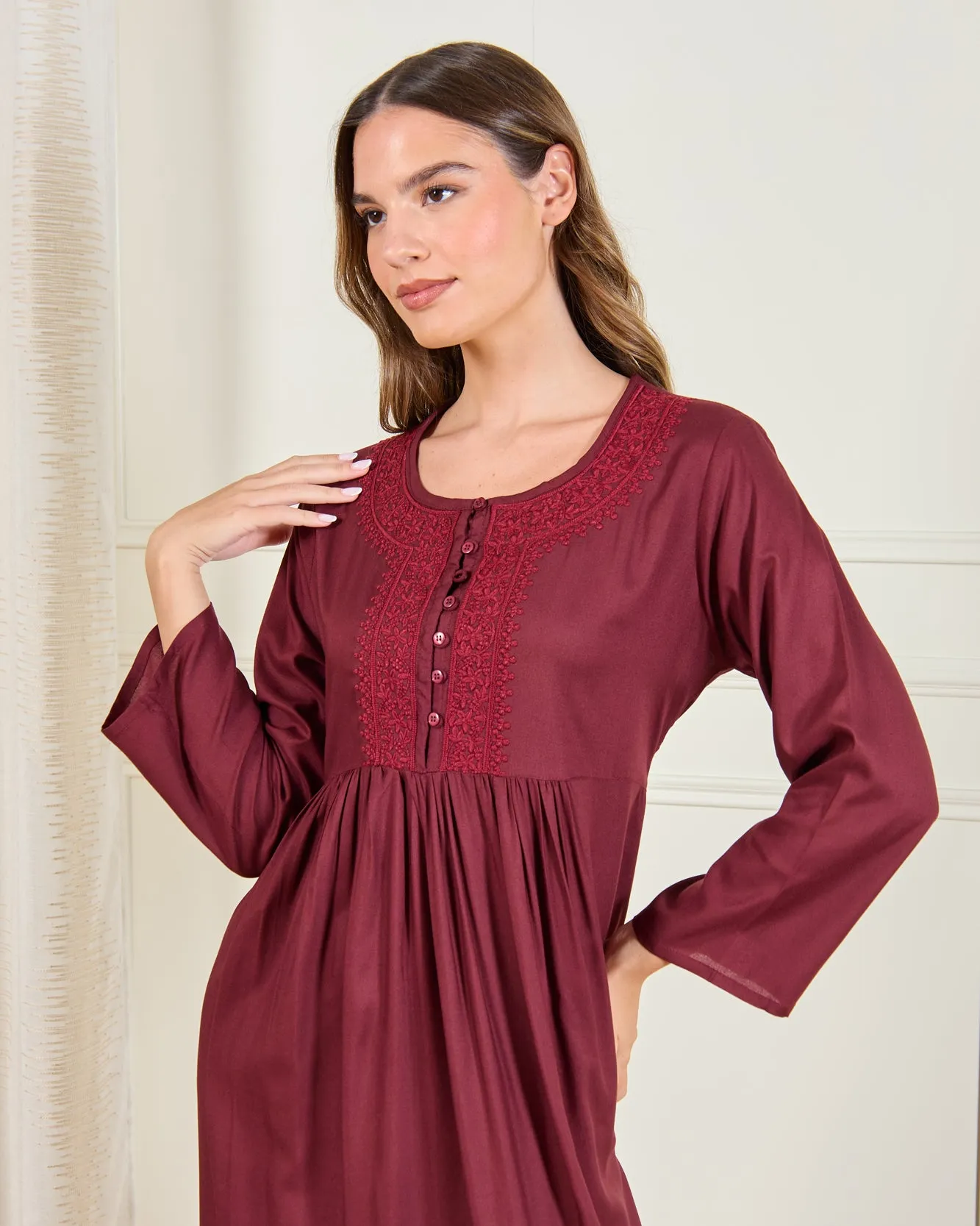 Women Burgundy Embellished Nightgown sold by Redtag product image thumbnail 2