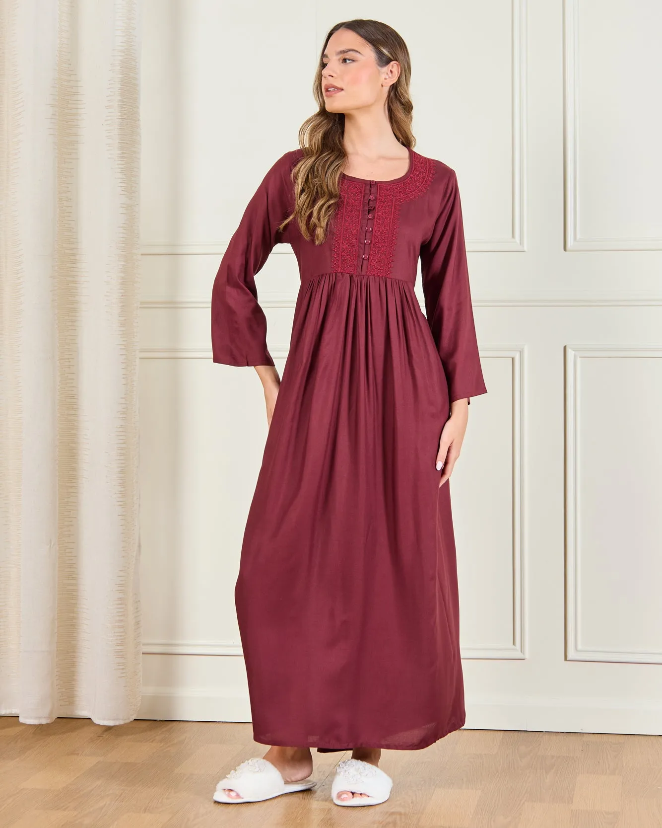 Women Burgundy Embellished Nightgown sold by Redtag product image thumbnail 4