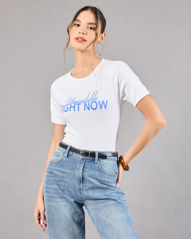 Women White Printed Rib T-Shirt sold by Redtag