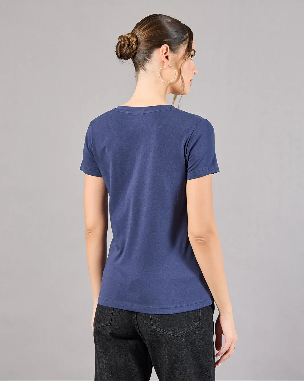 Women Navy Short Sleeve V-Neck T-Shirt sold by Redtag product image thumbnail 3