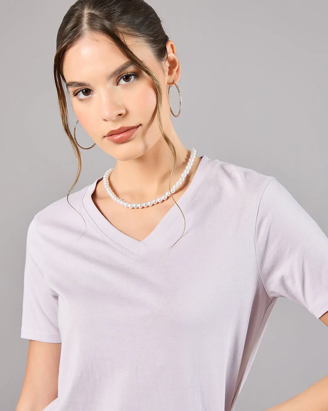 Women Lilac Short Sleeve V-Neck T-Shirt sold by Redtag product image thumbnail 4