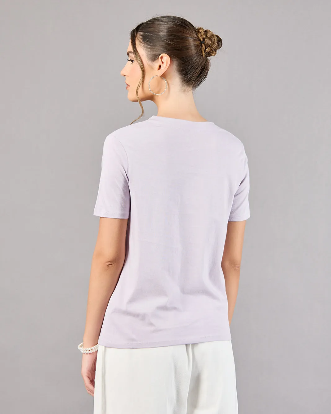 Women Lilac Short Sleeve V-Neck T-Shirt sold by Redtag product image thumbnail 3