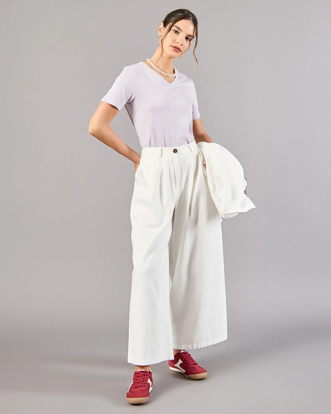 Women Lilac Short Sleeve V-Neck T-Shirt sold by Redtag product image thumbnail 2