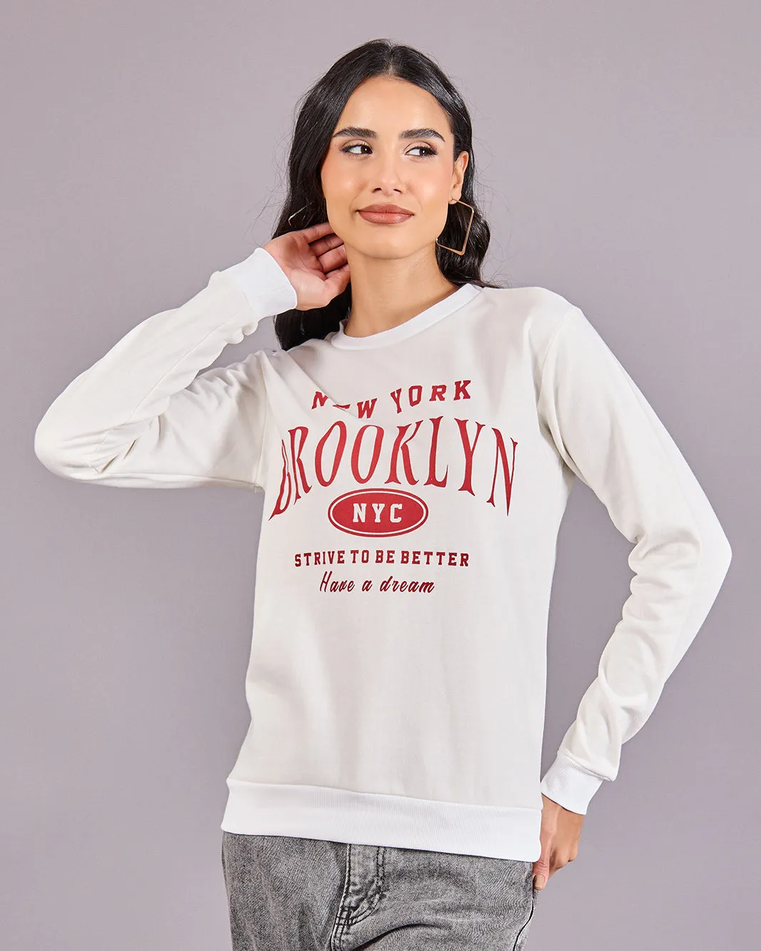 Women White Printed Basic Sweatshirt sold by Redtag