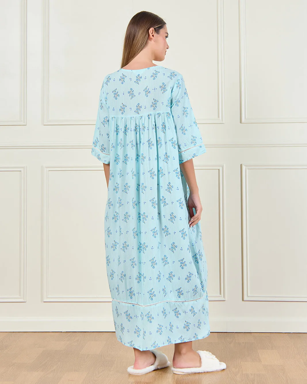 Women Blue All Over Printed Nightgown sold by Redtag product image thumbnail 4