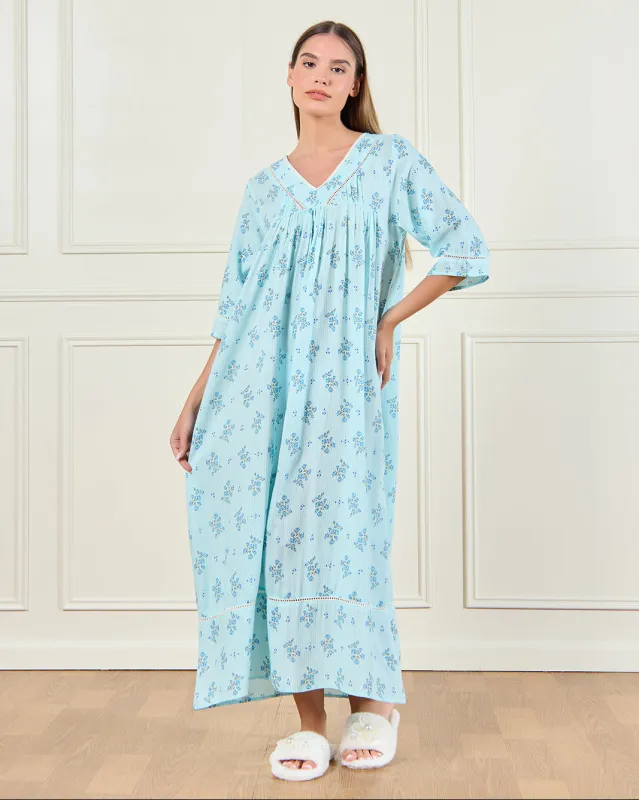 Women Blue All Over Printed Nightgown sold by Redtag
