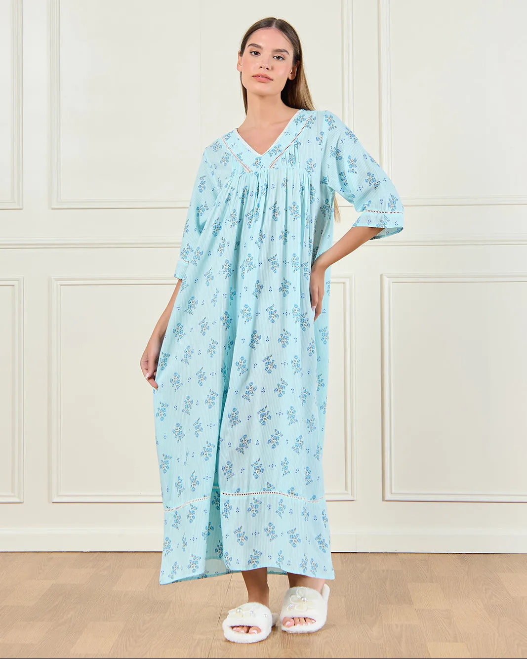 Women Blue All Over Printed Nightgown sold by Redtag