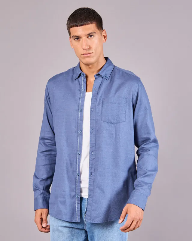 Men Blue Button Down Shirt With Chest Emb Logo sold by Redtag