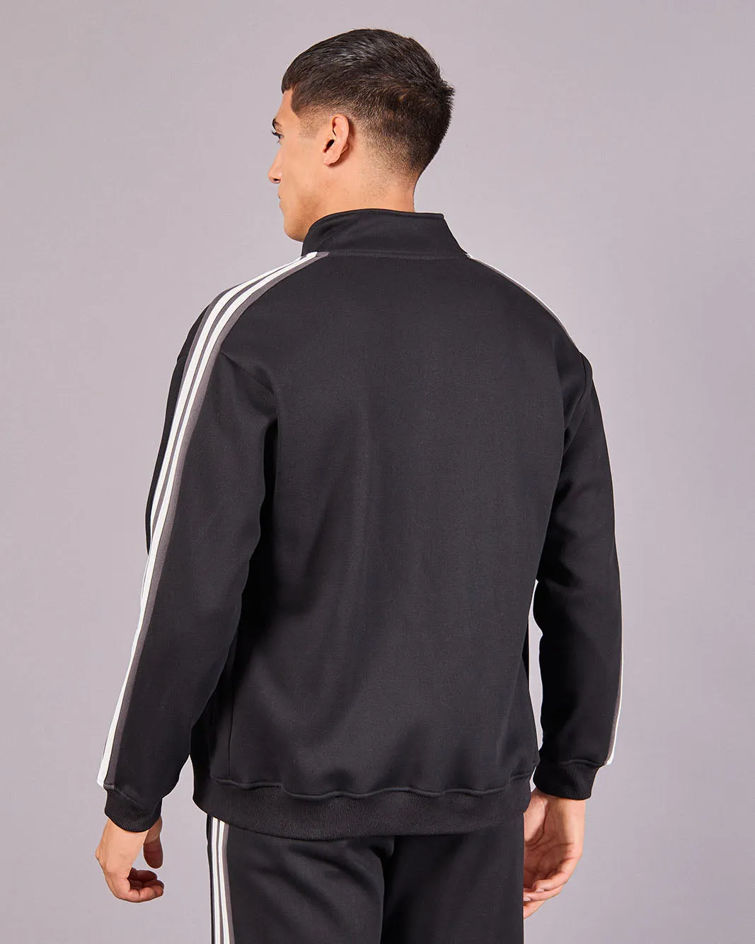 Men Black High Neck Zip Open Sweatshrirt sold by Redtag product image thumbnail 3