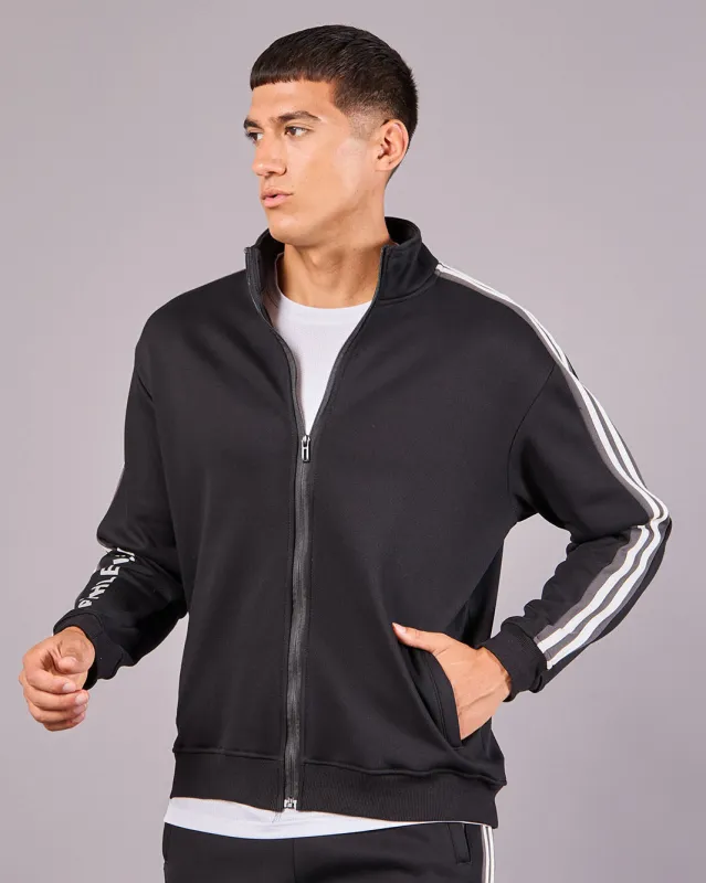 Men Black High Neck Zip Open Sweatshrirt sold by Redtag