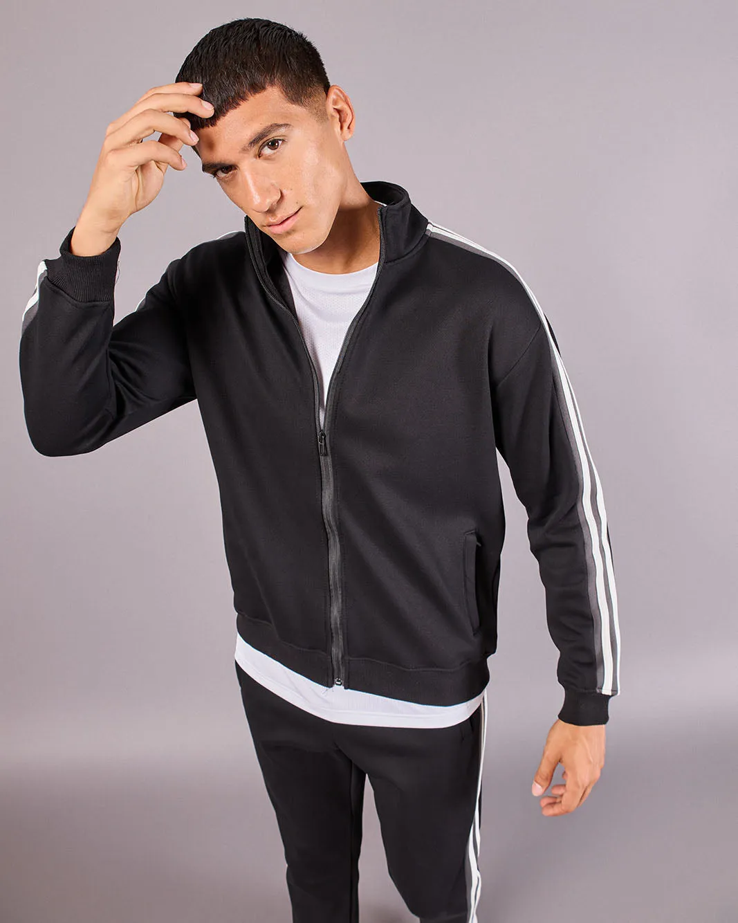 Men Black High Neck Zip Open Sweatshrirt sold by Redtag product image thumbnail 5