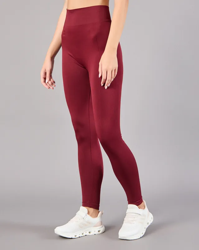 Women Burgundy Seamless Active Leggings sold by Redtag