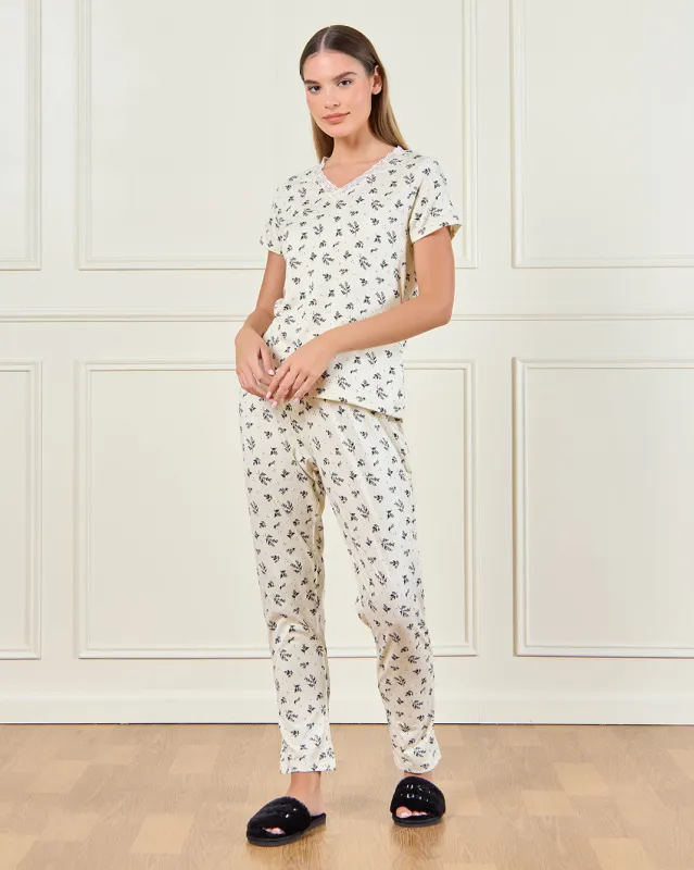 Women Beige Printed Pyjama Set (2 Piece) sold by Redtag