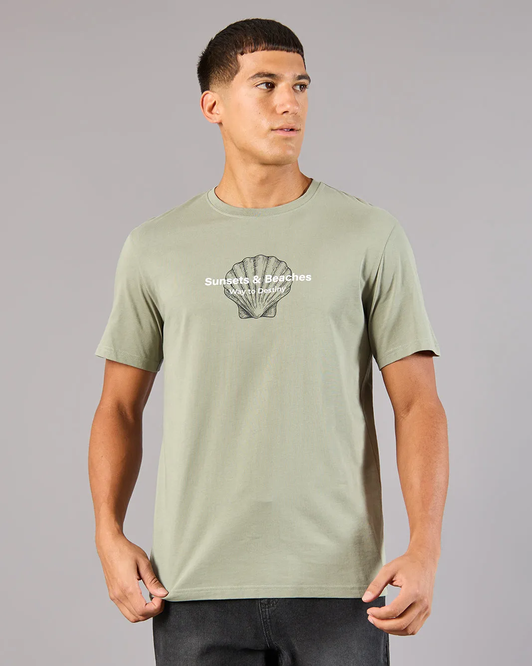 Men Green Printed Basic T-Shirt sold by Redtag