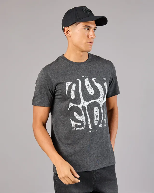 Men Charcoal Printed Basic T-Shirt sold by Redtag