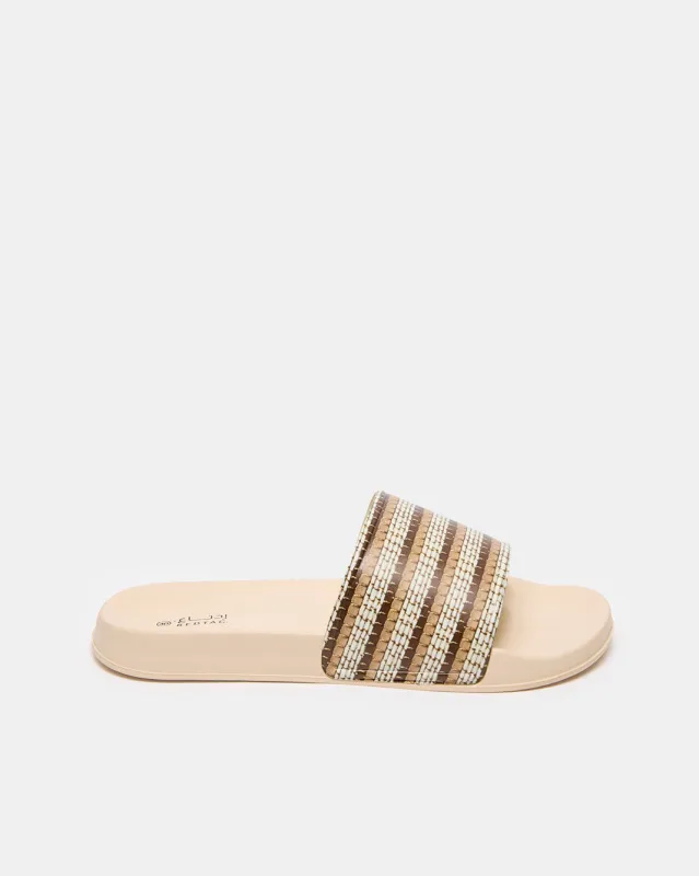 Women Beige Striped Slide sold by Redtag