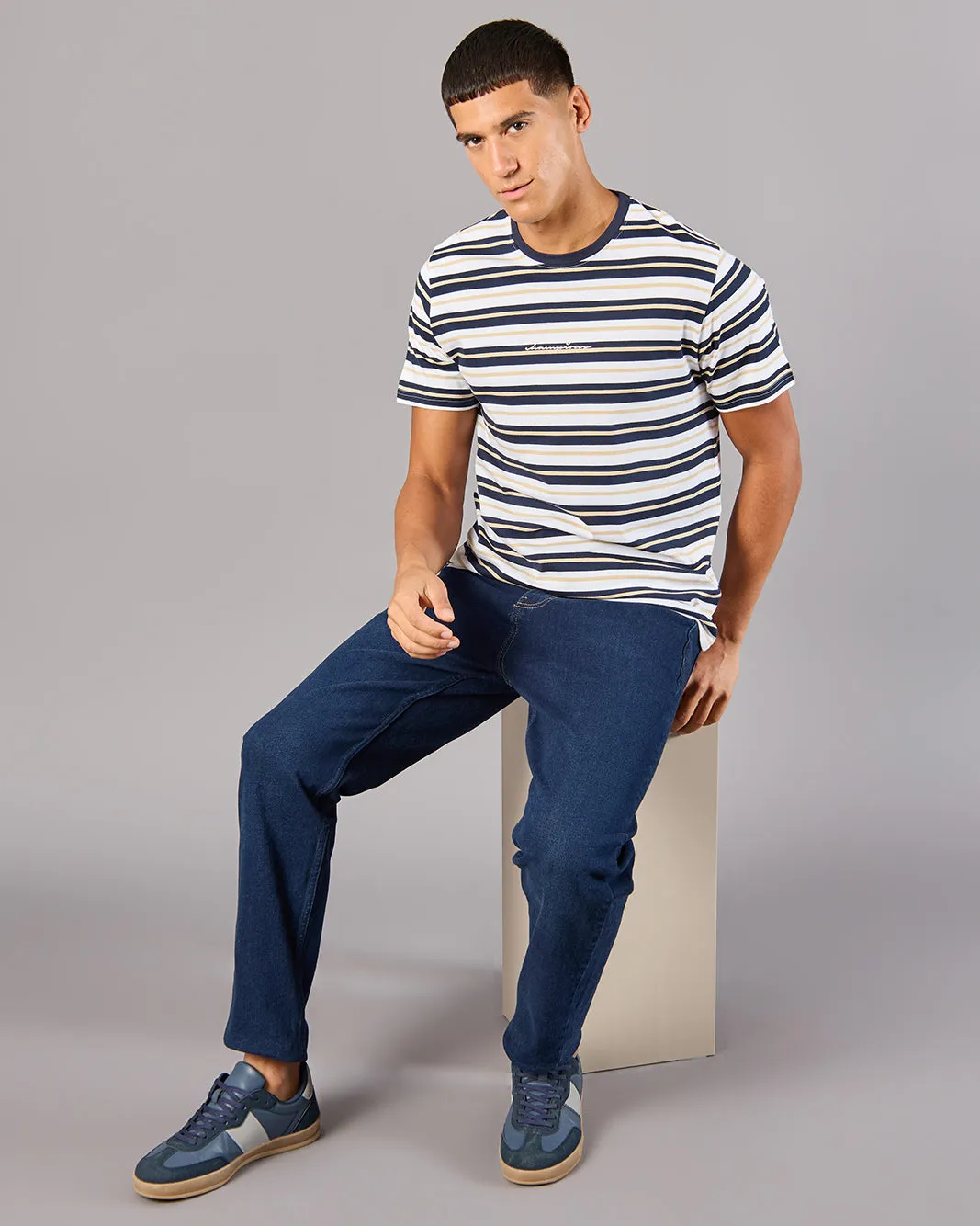 Men Multicolour Striped T-Shirt sold by Redtag product image thumbnail 2