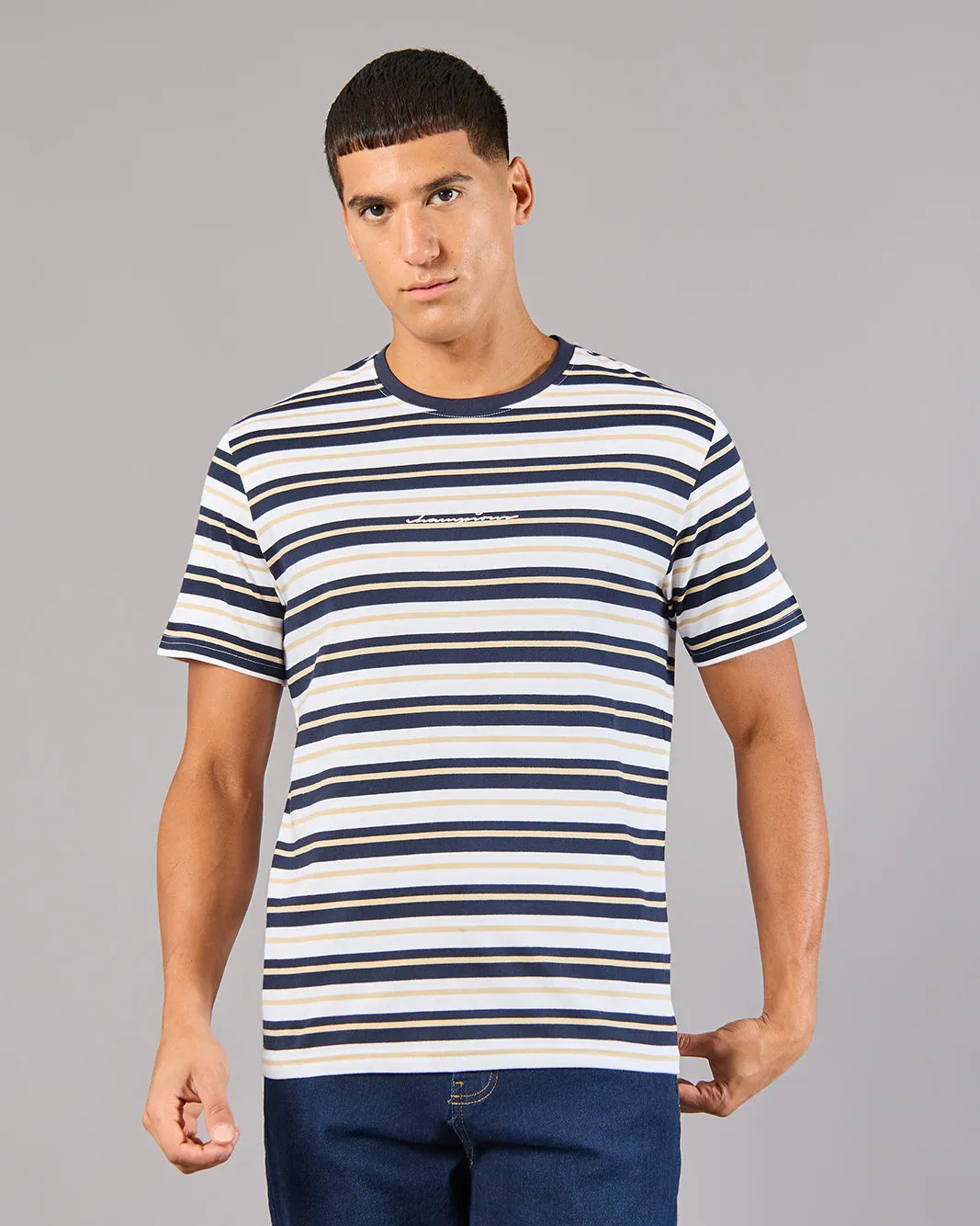 Men Multicolour Striped T-Shirt sold by Redtag