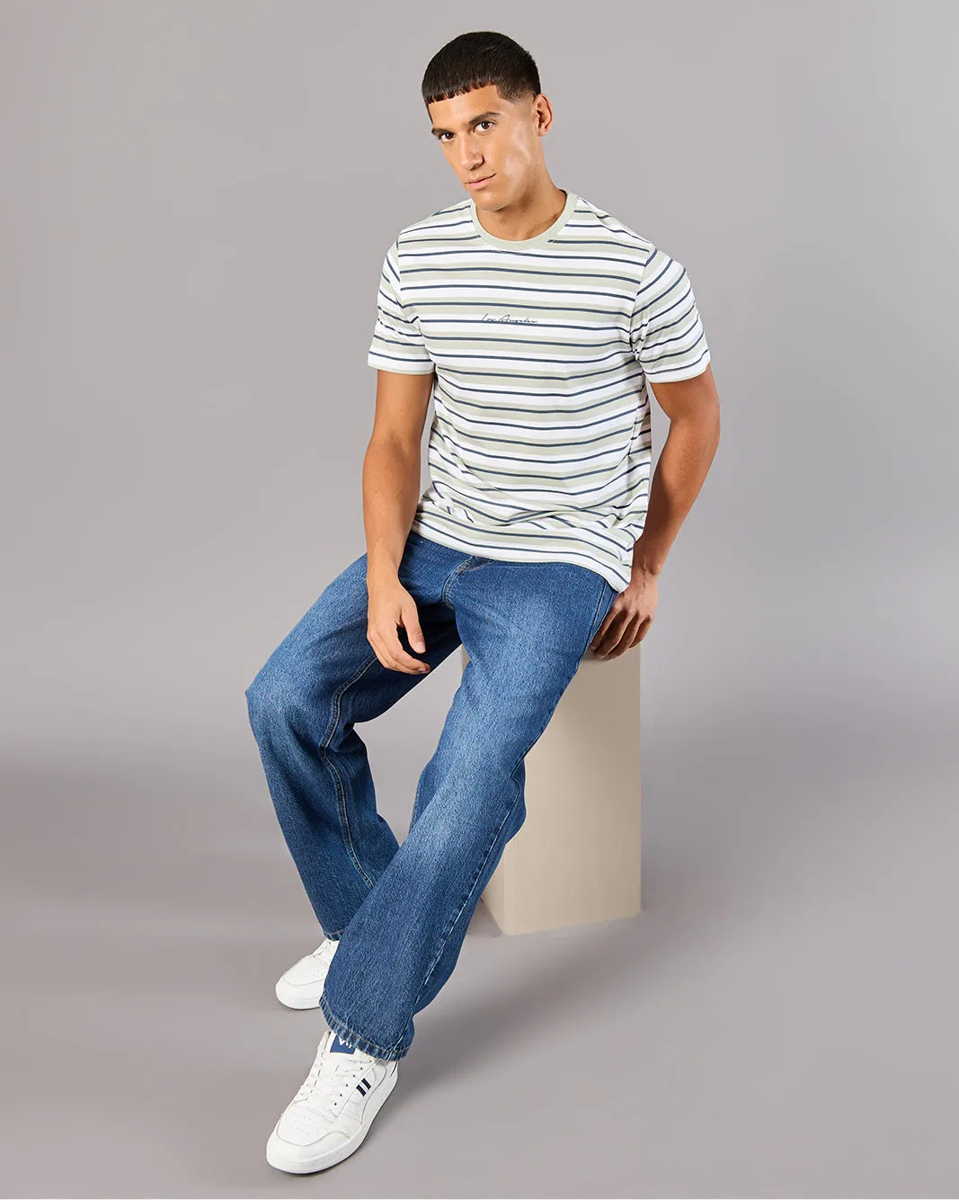 Men Multicolour Striped T-Shirt sold by Redtag product image thumbnail 2