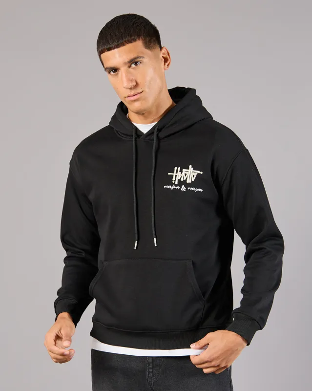Men Black Front & Back Embroidered Hooded Sweatshirt sold by Redtag