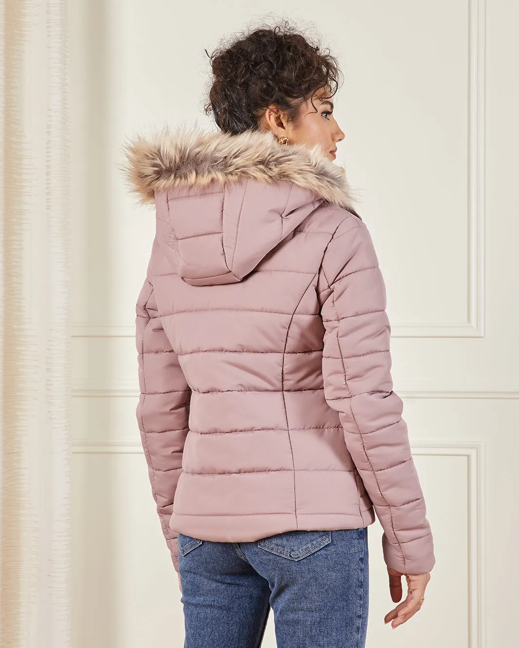 Women Pink Hooded Puffer Jacket sold by Redtag product image thumbnail 3