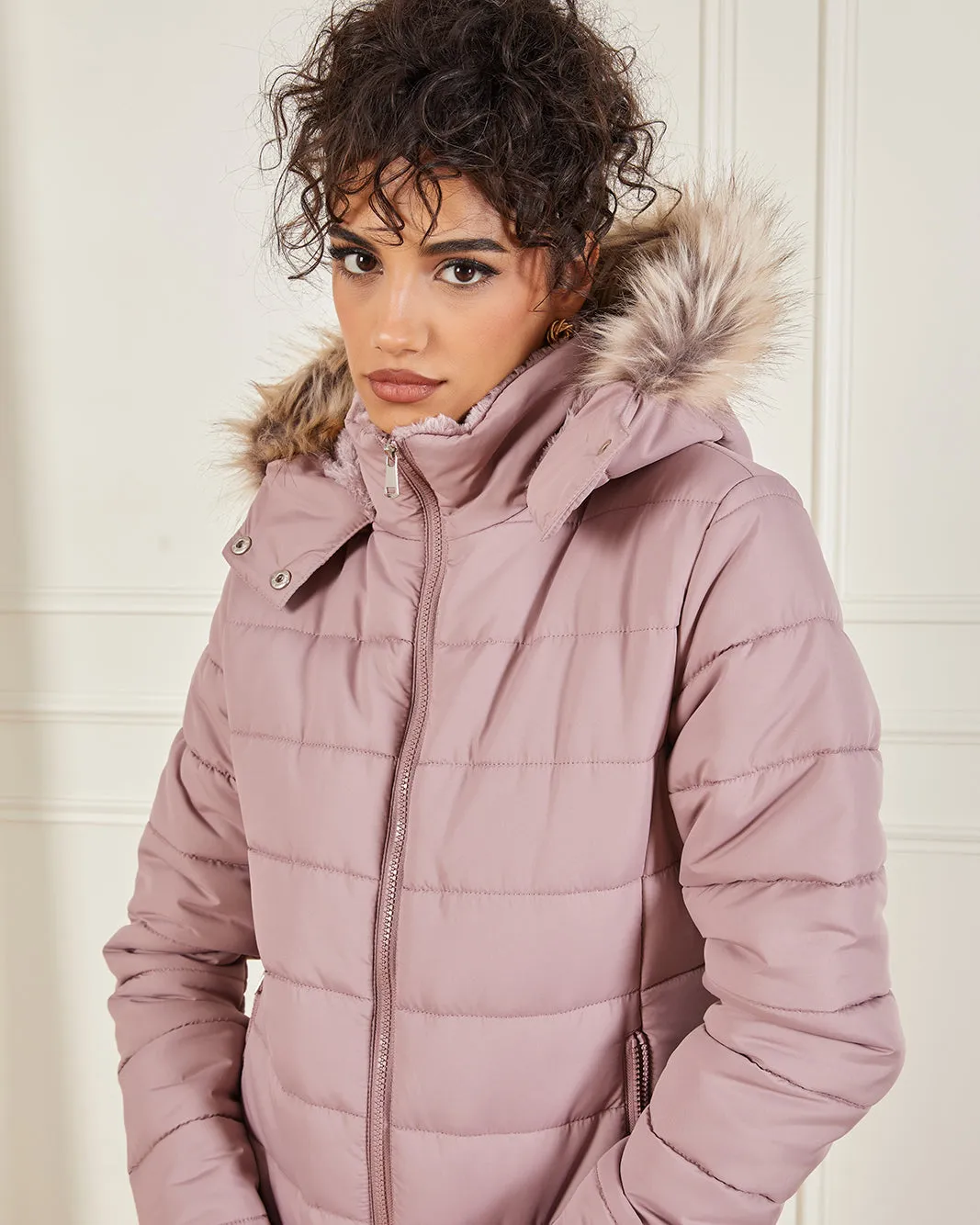 Women Pink Hooded Puffer Jacket sold by Redtag product image thumbnail 4