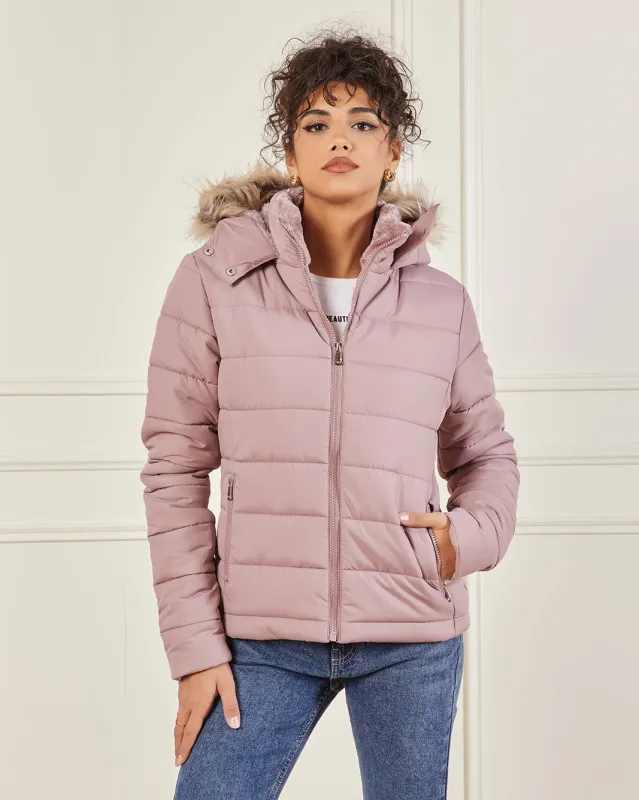 Women Pink Hooded Puffer Jacket sold by Redtag