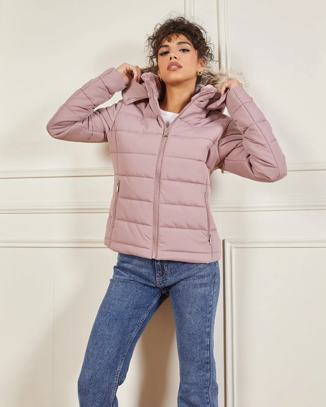 Women Pink Hooded Puffer Jacket sold by Redtag product image thumbnail 5