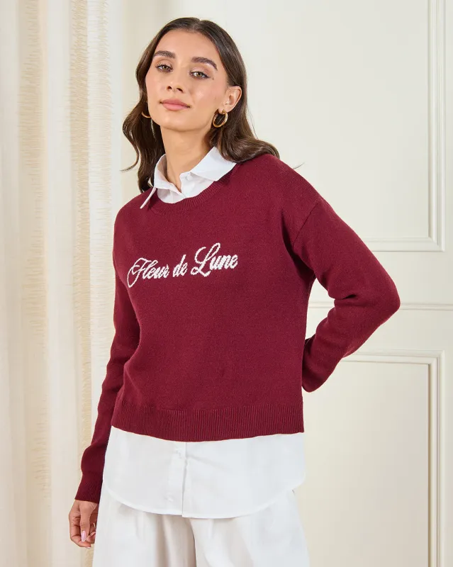 Women Burgundy And White With White Contrast Twofer sold by Redtag