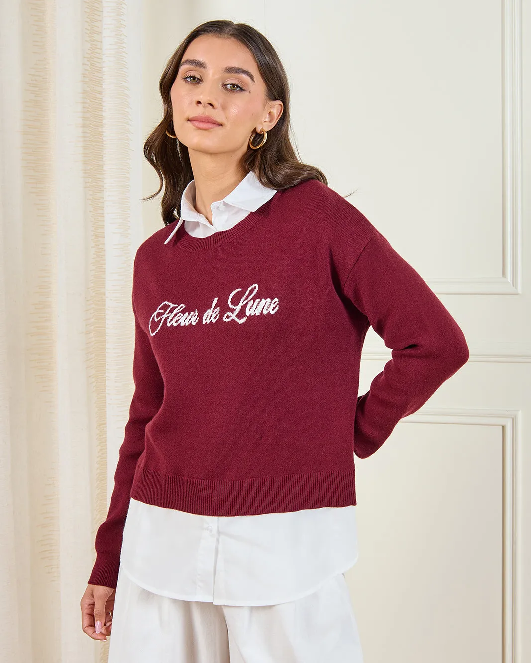 Women Burgundy And White With White Contrast Twofer sold by Redtag