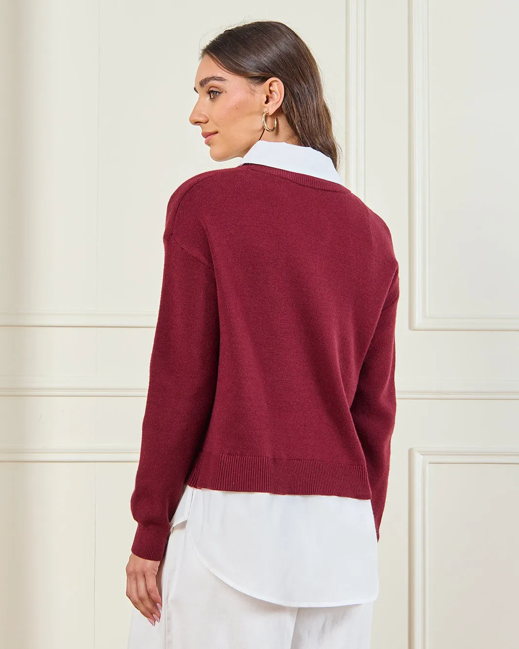 Women Burgundy And White With White Contrast Twofer sold by Redtag product image thumbnail 3