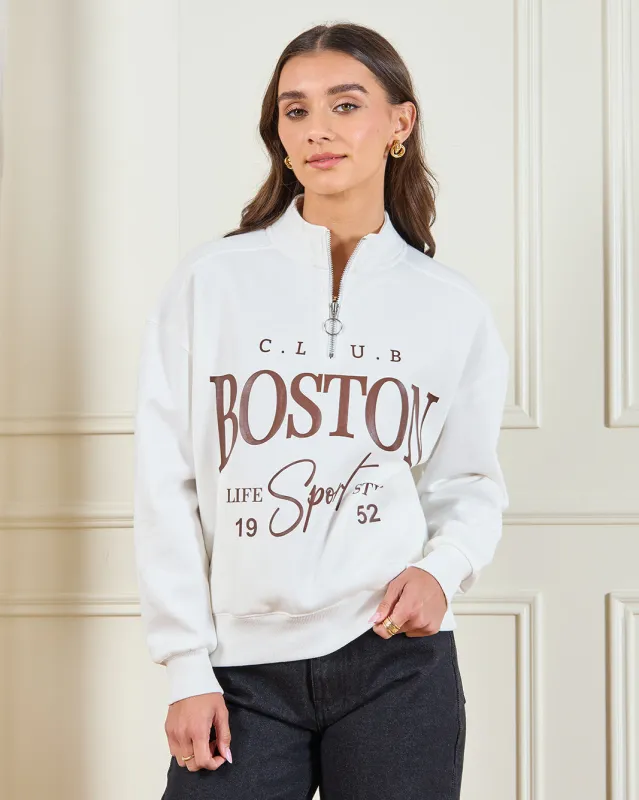 Women Grey Printed Half-Zip Sweatshirt sold by Redtag