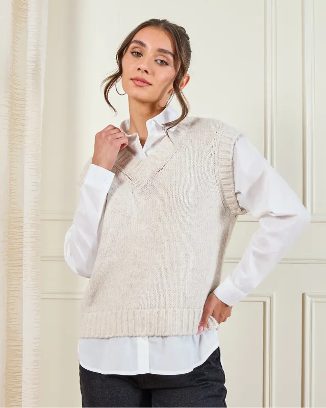 Women Beige With White Contrast Twofer sold by Redtag