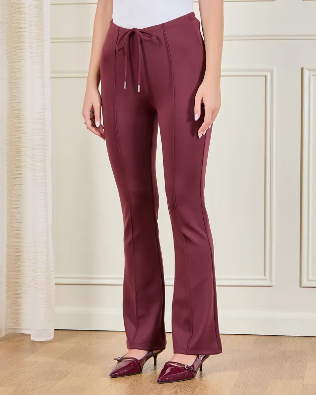 Women Burgundy Ponte Legging sold by Redtag