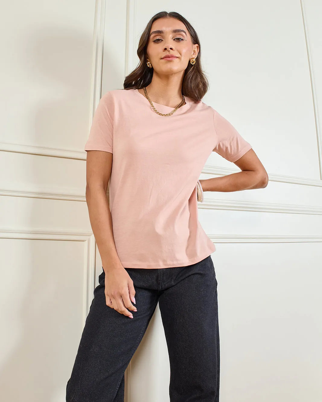 Women Pink Short Sleeve Crew Neck T-Shirt sold by Redtag product image thumbnail 5