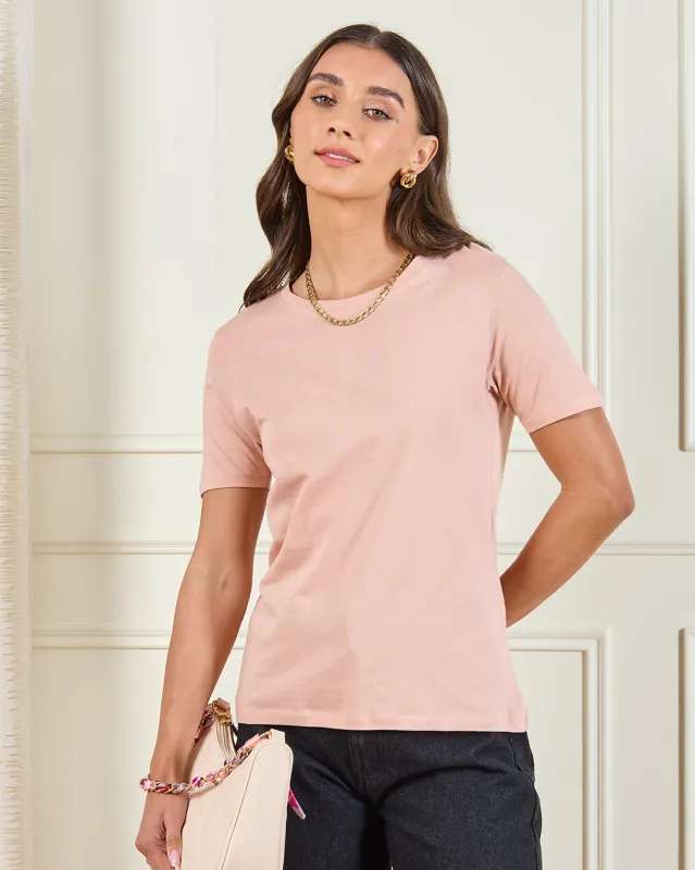 Women Pink Short Sleeve Crew Neck T-Shirt sold by Redtag