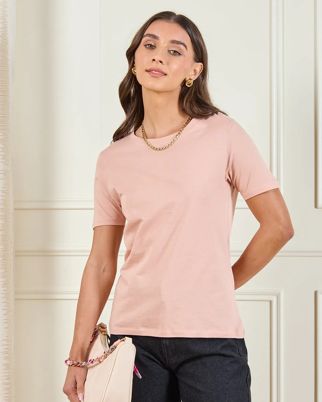 Women Pink Short Sleeve Crew Neck T-Shirt sold by Redtag