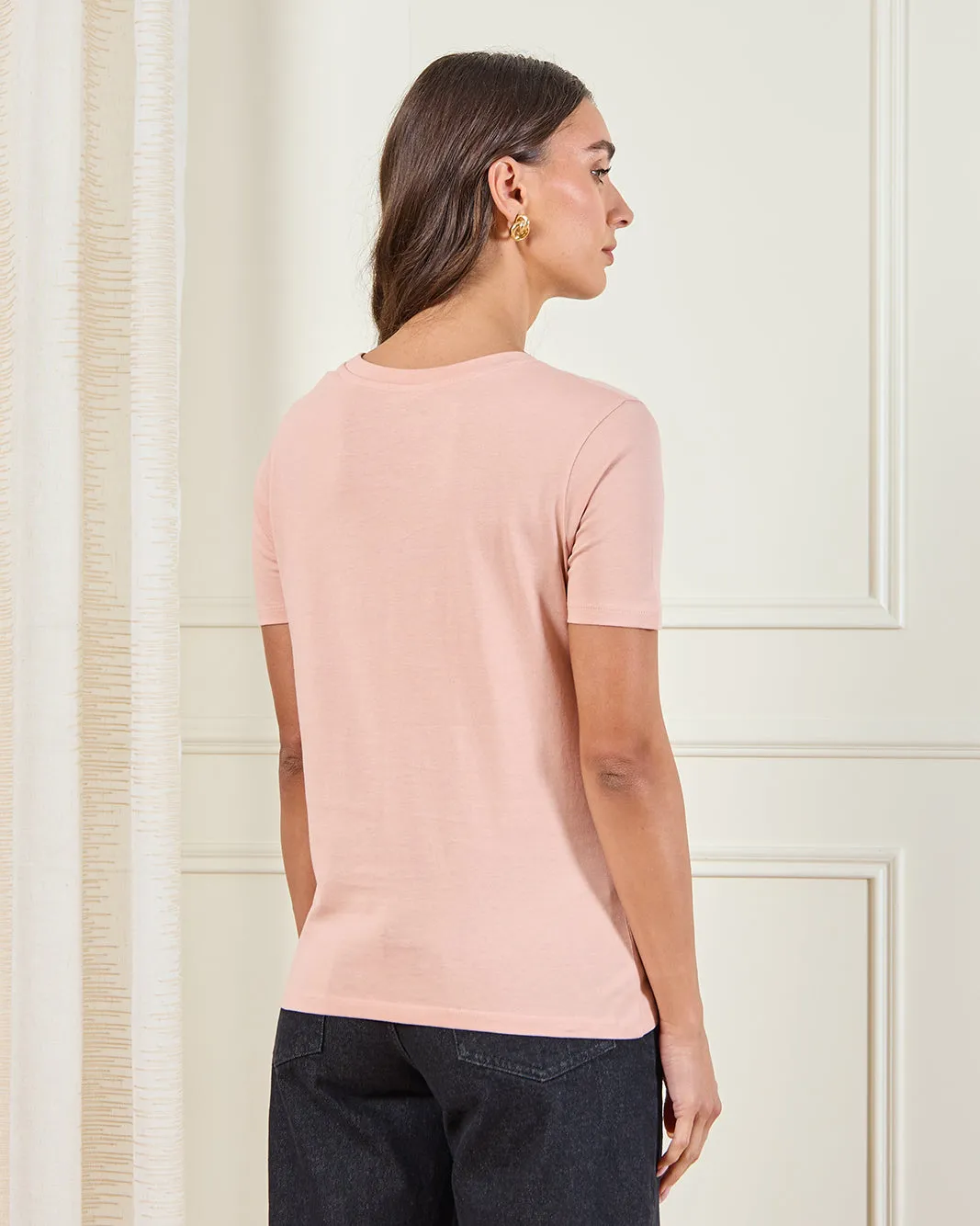 Women Pink Short Sleeve Crew Neck T-Shirt sold by Redtag product image thumbnail 3