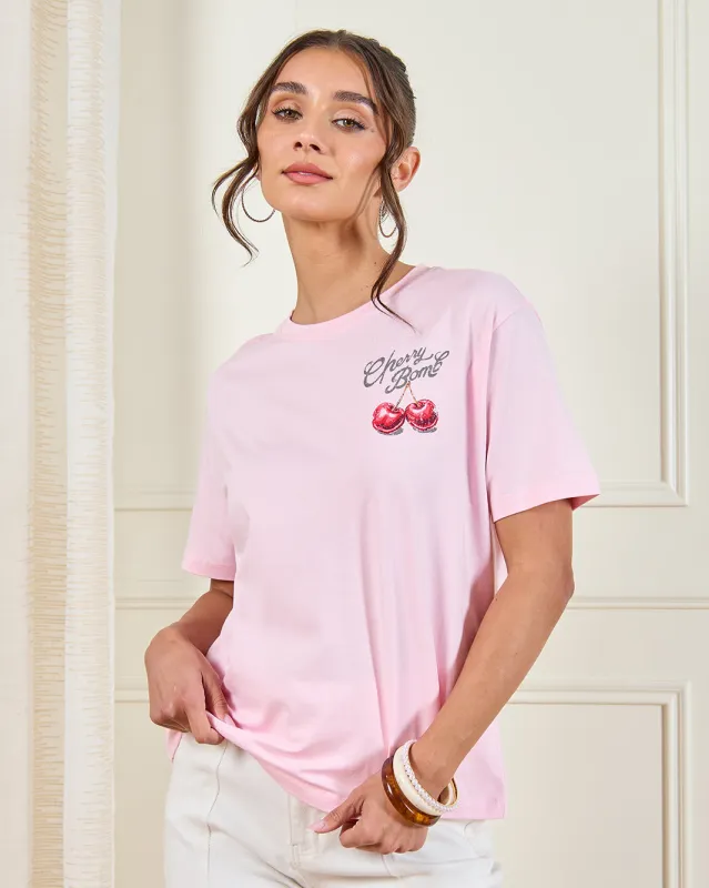 Women Pink Printed Oversized T-Shirt sold by Redtag