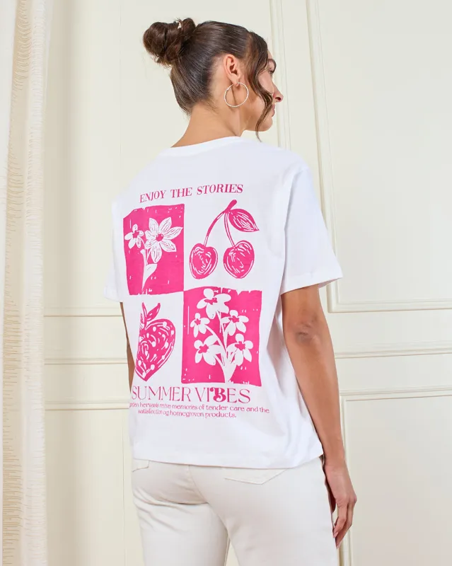 Women White Printed Oversized T-Shirt sold by Redtag