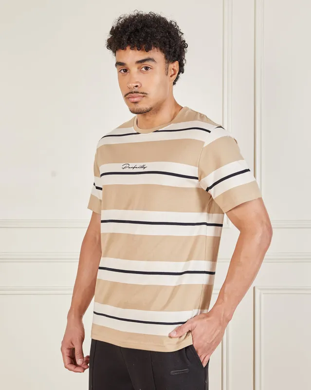 Men Beige Striped T-Shirt sold by Redtag