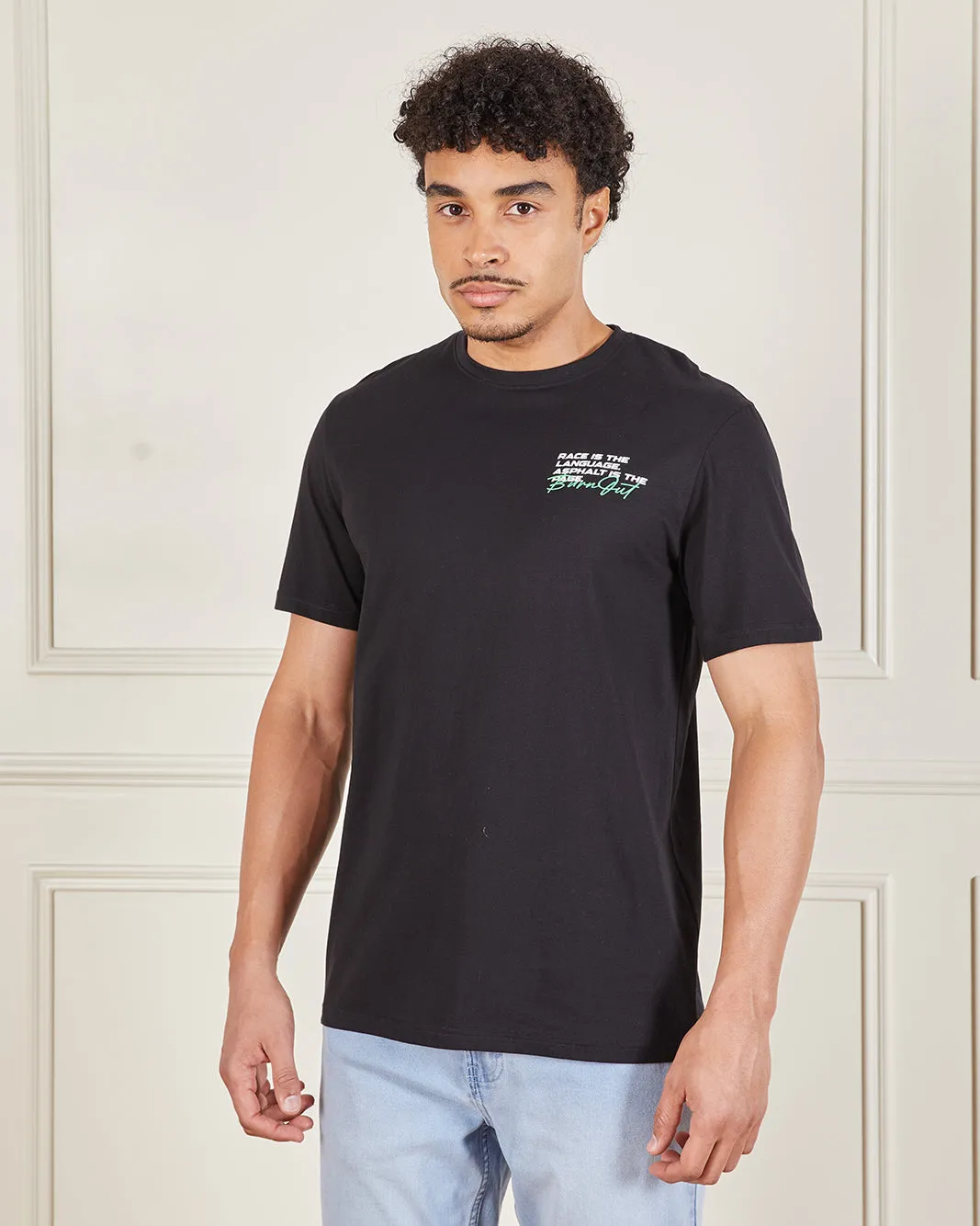 Men Black Basic Printed T-Shirt sold by Redtag