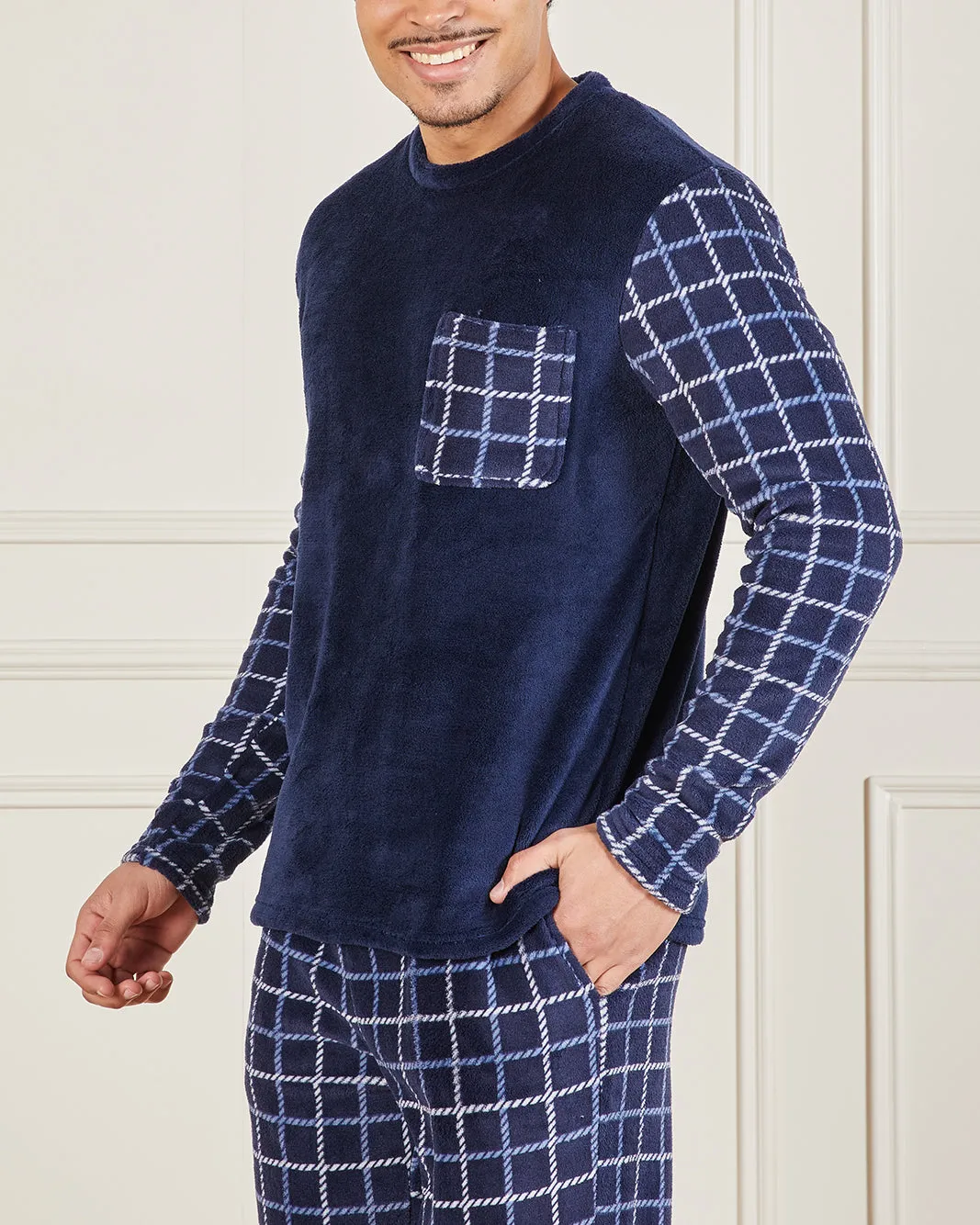 Men Navy Cosy Fleece Pyjama Set (2 Piece) sold by Redtag product image thumbnail 4