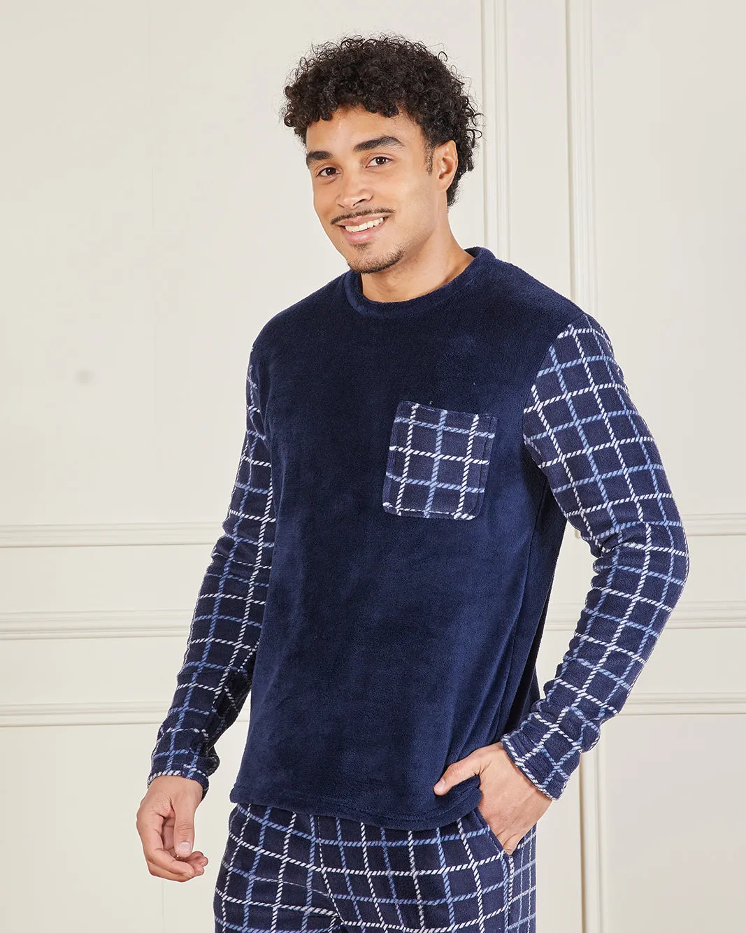 Men Navy Cosy Fleece Pyjama Set (2 Piece) sold by Redtag product image thumbnail 2